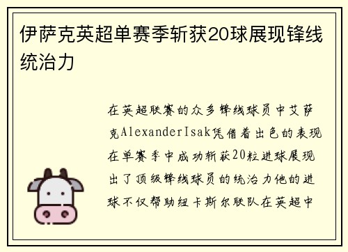 伊萨克英超单赛季斩获20球展现锋线统治力 伊萨克英超单赛季斩获20球展现锋线统治力